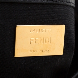 Pre Owned Fendi Brown Zucca Shearling and Leather Baguette Shoulder Bag