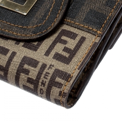 Pre Owned Fendi Beige/Brown Zucca Coated Canvas Compact Wallet
