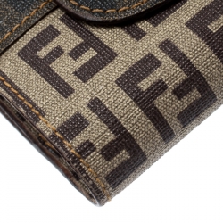 Pre Owned Fendi Beige/Brown Zucca Coated Canvas Compact Wallet