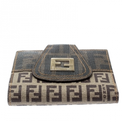 Pre Owned Fendi Beige/Brown Zucca Coated Canvas Compact Wallet