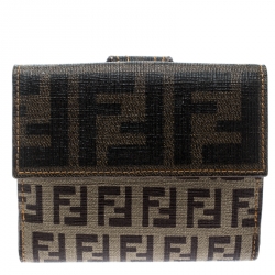 Pre Owned Fendi Beige/Brown Zucca Coated Canvas Compact Wallet