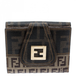 Pre Owned Fendi Beige/Brown Zucca Coated Canvas Compact Wallet