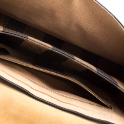 Pre Owned Fendi Black Leather Pequin Tonal Strip Shoulder Bag