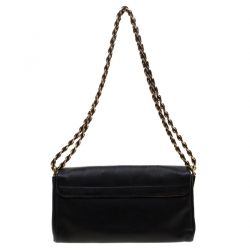 Pre Owned Fendi Black Leather Pequin Tonal Strip Shoulder Bag