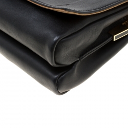 Pre Owned Fendi Black Leather Pequin Tonal Strip Shoulder Bag