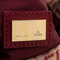 Pre Owned Fendi Red/Beige Canvas and Leather Mama Baguette Shoulder Bag