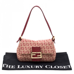 Pre Owned Fendi Red/Beige Canvas and Leather Mama Baguette Shoulder Bag