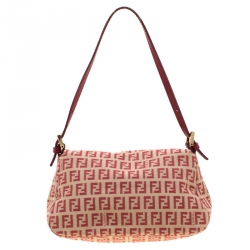 Pre Owned Fendi Red/Beige Canvas and Leather Mama Baguette Shoulder Bag