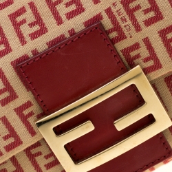 Pre Owned Fendi Red/Beige Canvas and Leather Mama Baguette Shoulder Bag