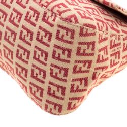 Pre Owned Fendi Red/Beige Canvas and Leather Mama Baguette Shoulder Bag