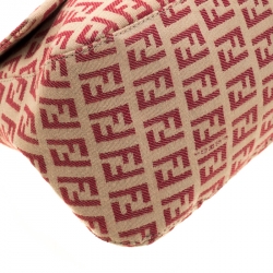 Pre Owned Fendi Red/Beige Canvas and Leather Mama Baguette Shoulder Bag
