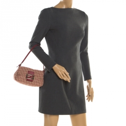 Pre Owned Fendi Red/Beige Canvas and Leather Mama Baguette Shoulder Bag