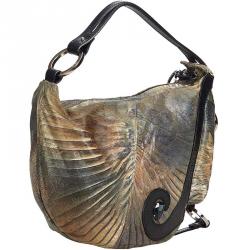 Pre Owned Fendi Brown/Black Holographic Textured Leather Oyster Hobo Bag