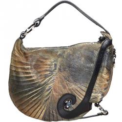 Pre Owned Fendi Brown/Black Holographic Textured Leather Oyster Hobo Bag