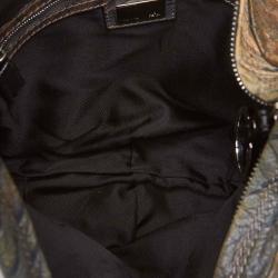 Pre Owned Fendi Brown/Black Holographic Textured Leather Oyster Hobo Bag