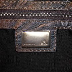 Pre Owned Fendi Brown/Black Holographic Textured Leather Oyster Hobo Bag