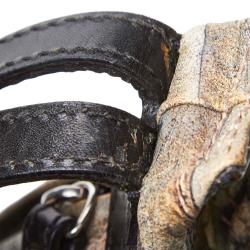 Pre Owned Fendi Brown/Black Holographic Textured Leather Oyster Hobo Bag