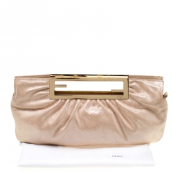 Pre Owned Fendi Metallic Beige Leather Cutout Handle Clutch
