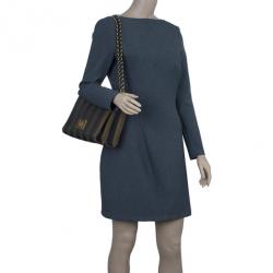 Pre Owned Fendi Brown Canvas Large Pequin Stripe Claudia Bag