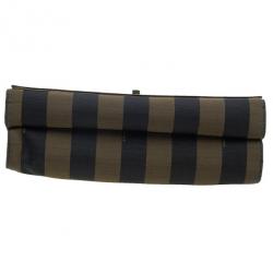 Pre Owned Fendi Brown Canvas Large Pequin Stripe Claudia Bag