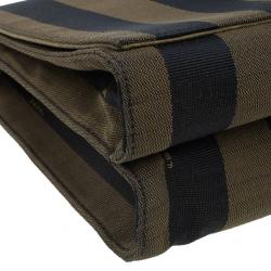 Pre Owned Fendi Brown Canvas Large Pequin Stripe Claudia Bag