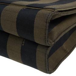 Pre Owned Fendi Brown Canvas Large Pequin Stripe Claudia Bag