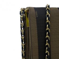 Pre Owned Fendi Brown Canvas Large Pequin Stripe Claudia Bag