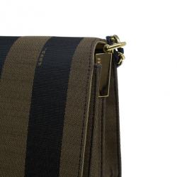 Pre Owned Fendi Brown Canvas Large Pequin Stripe Claudia Bag