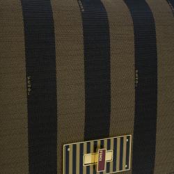 Pre Owned Fendi Brown Canvas Large Pequin Stripe Claudia Bag