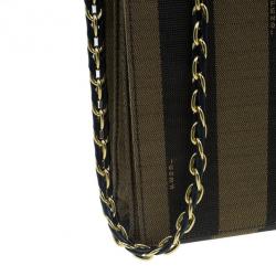 Pre Owned Fendi Brown Canvas Large Pequin Stripe Claudia Bag