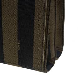 Pre Owned Fendi Brown Canvas Large Pequin Stripe Claudia Bag