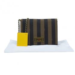Pre Owned Fendi Brown Canvas Large Pequin Stripe Claudia Bag