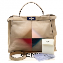 Pre Owned Fendi Beige Airbrushed Suede and Leather Large Peekaboo Top Handle Bag