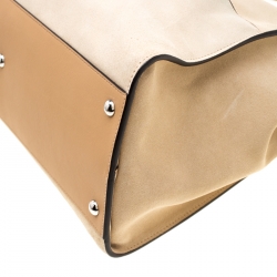 Pre Owned Fendi Beige Airbrushed Suede and Leather Large Peekaboo Top Handle Bag