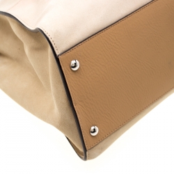 Pre Owned Fendi Beige Airbrushed Suede and Leather Large Peekaboo Top Handle Bag