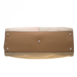 Pre Owned Fendi Beige Airbrushed Suede and Leather Large Peekaboo Top Handle Bag