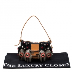 Fendi Black Embellished Micro Baguette Shoulder Bag