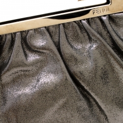 Pre Owned Fendi Grey Metallic Leather Cutout Handle Clutch