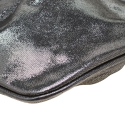 Pre Owned Fendi Grey Metallic Leather Cutout Handle Clutch