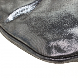 Pre Owned Fendi Grey Metallic Leather Cutout Handle Clutch