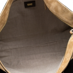 Pre Owned Fendi Tobacco/Blue Pequin Striped Canvas and Leather Roll Tote