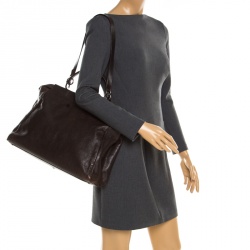 Pre Owned Fendi Dark Brown Leather Large Peekaboo Top Handle Bag