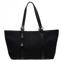 Pre Owned Fendi Black Zucchino Canvas and Leather Superstar Shopper Tote