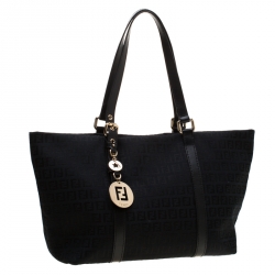 Pre Owned Fendi Black Zucchino Canvas and Leather Superstar Shopper Tote