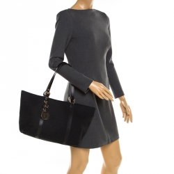 Pre Owned Fendi Black Zucchino Canvas and Leather Superstar Shopper Tote