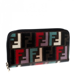 Pre Owned Fendi Multicolor Zucca Coated Canvas Zip Around Wallet