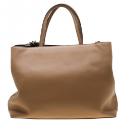 Pre Owned Fendi Light Brown Leather 2Jours Confetti Tote