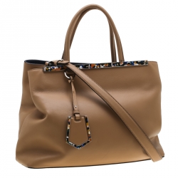 Pre Owned Fendi Light Brown Leather 2Jours Confetti Tote