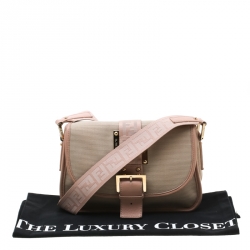 Pre Owned Fendi Beige/Pink Canvas Flap Crossbody Bag