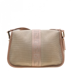 Pre Owned Fendi Beige/Pink Canvas Flap Crossbody Bag